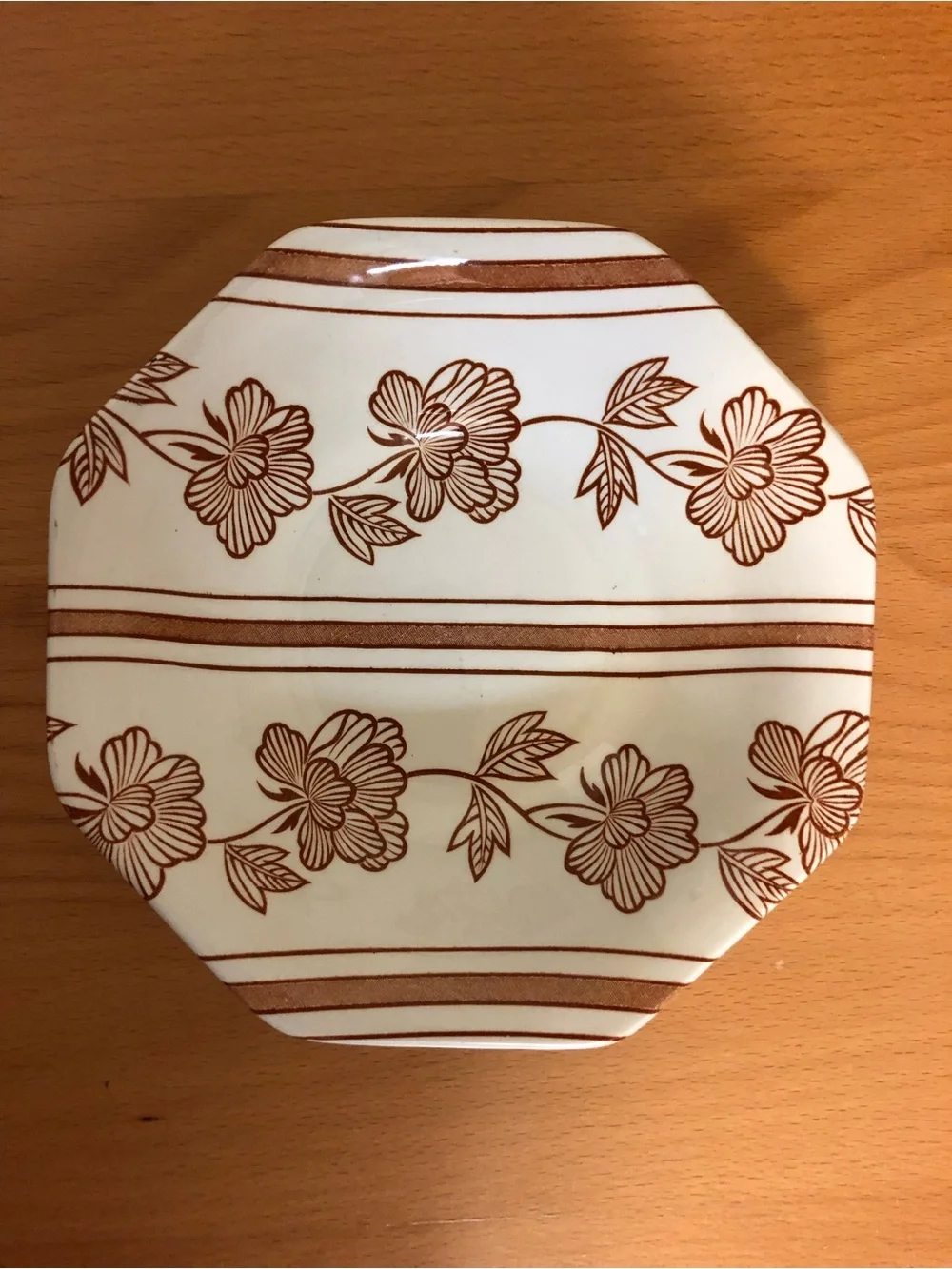 Vintage Octagonal Floral Dessert/Snaks Bowls in Brown and White - Set of 3